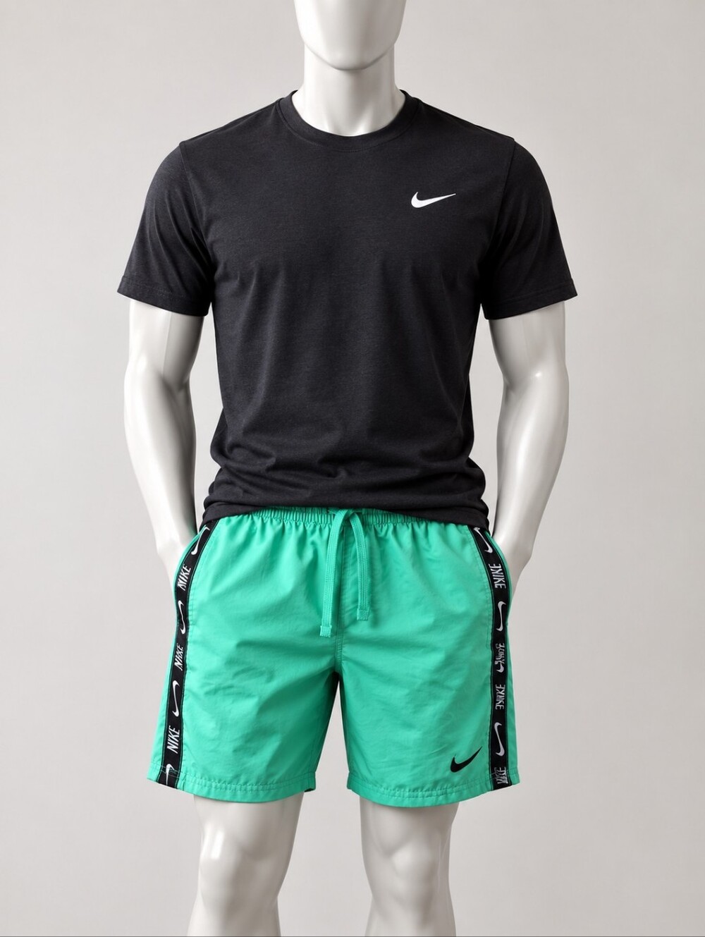 Nike Men’s Aqua Green Athletic Shorts with Logo & Side Tape